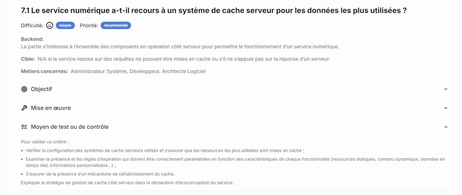 Critères d'audit d'Arriu Capture d'écran des critères d'audit d'Arriu